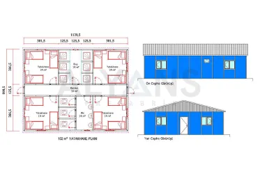 102 m² Prefabrik İşçi Koğuşu