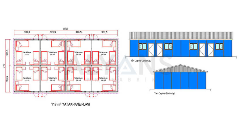 117 m² Prefabrik Yatakhane