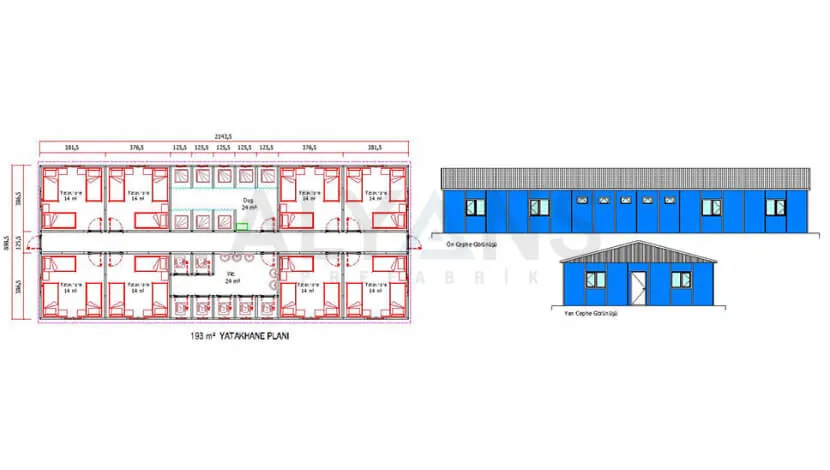 193 m² Prefabrik İşçi Koğuşu
