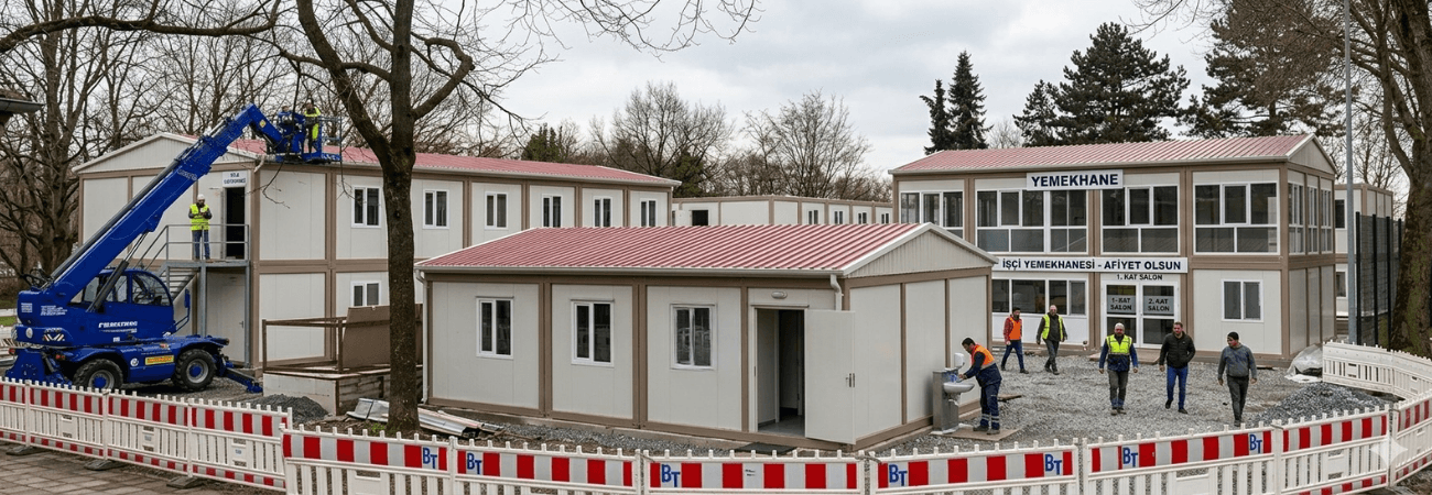 Şantiye sahaları için Alyans Prefabrik üretimi modüler yemekhane binası.
