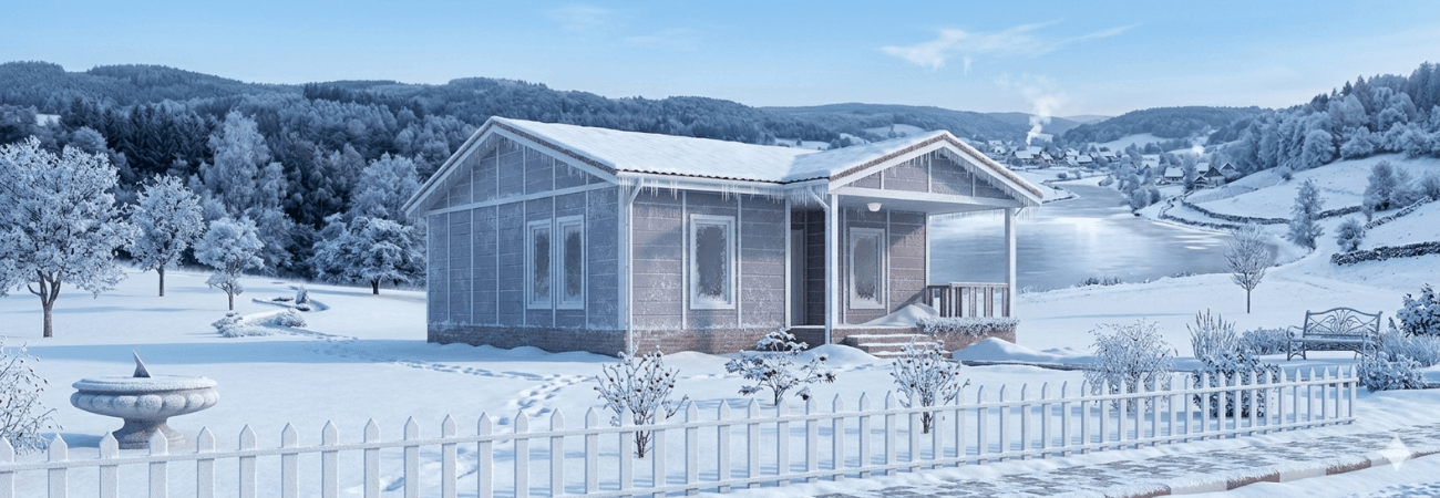 Kar yağışlı ve soğuk iklim koşullarına uygun, yüksek ısı yalıtımlı panel sisteme sahip Alyans Prefabrik kışlık modüler konut modeli.