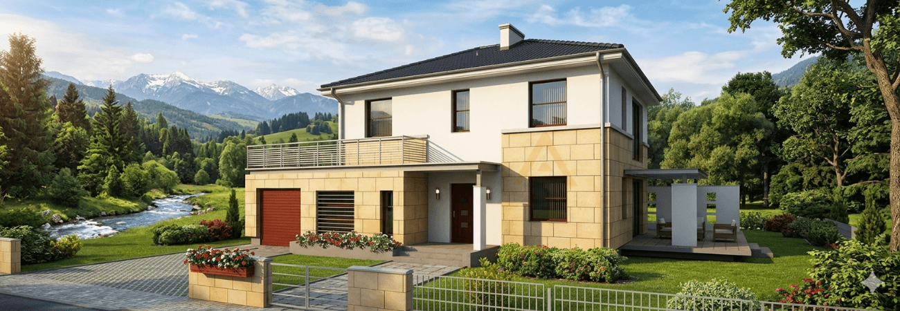 Alyans Prefabrik sarı modüler ev modeli doğa manzarasında