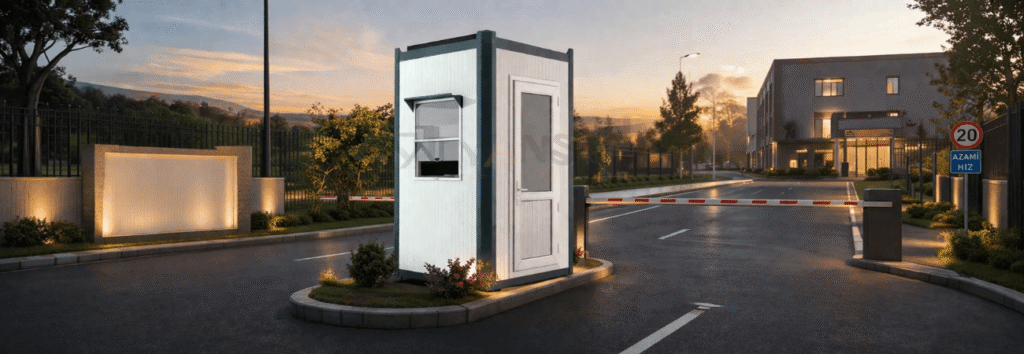 Alyans Prefabrik Güvenlik Kabini Özellikleri:

Yalıtım: Dış ortam şartlarına dayanıklı panel sistem.

Görüş: Personel için geniş görüş açılı pencereler.

Hız: Pratik montaj ve taşınabilir tasarım.
Site ve konut projeleri için profesyonel giriş kontrol noktası.